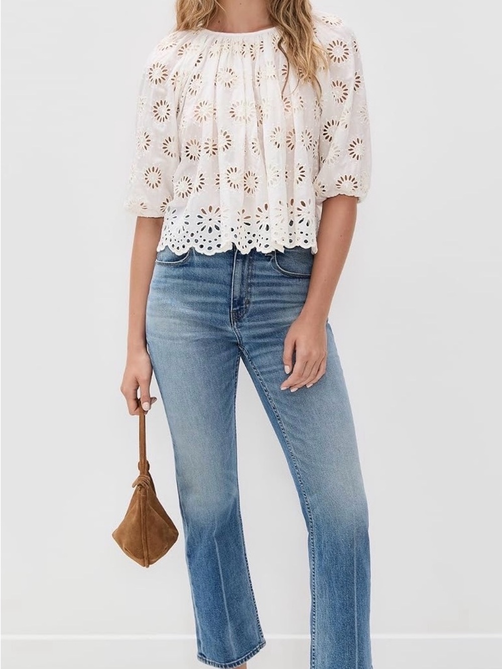 Madewell Embroidered Shirred Puff Sleeve Top - Large - Picture 3 of 6